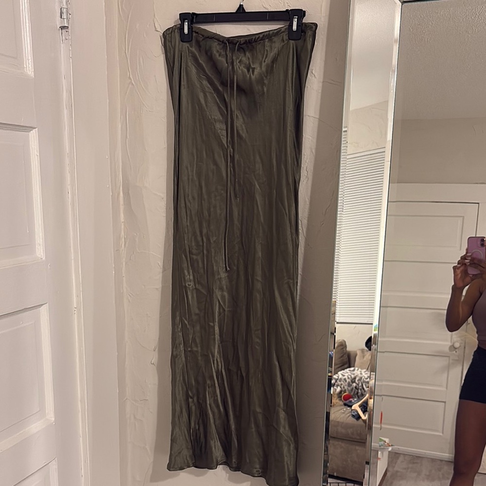 Wayf Silver Maxi Slip Skirt with Slit